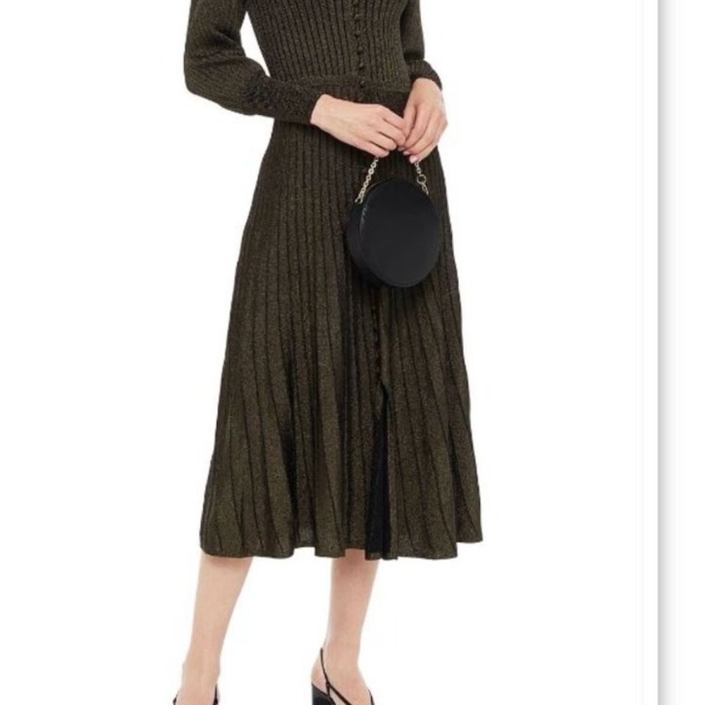 Sandro Metallic Bishop Sleeve V Neck Dress